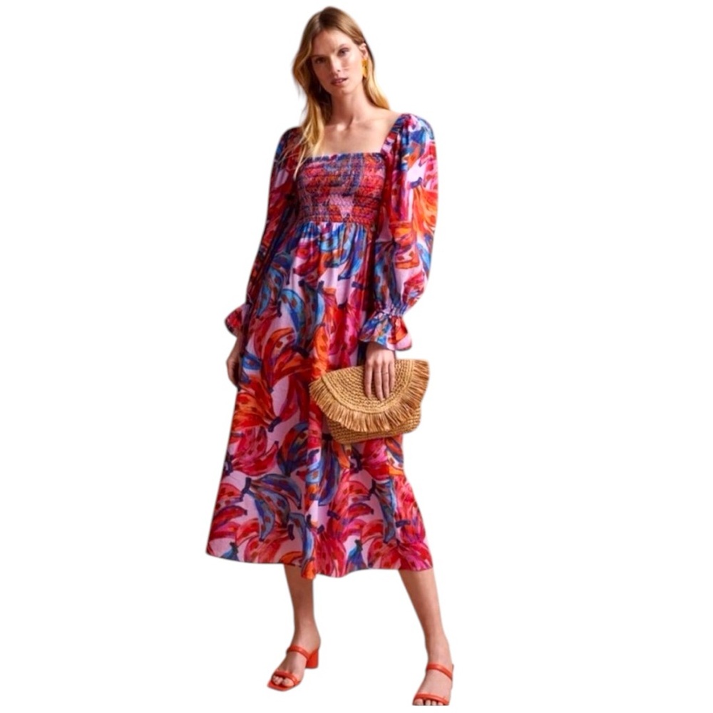 Farm Rio Coloured Bananas Tropical Chic Resort Wear Smocked Maxi Dress M - Picture 15 of 15